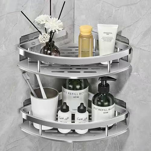 JUVEL Duschregal Ohne Bohren Ecke- 2 Stück Selbstklebend Matte Finish Duschregal Rostschutz Duschablage und Shampoo Halterung für Dusche, Küche Badezimmer Organizer Einfache Montage (Silber)