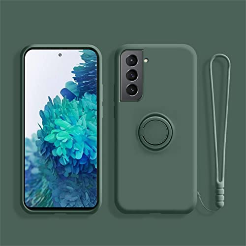 Alihtte Hülle für Samsung Galaxy S21 FE mit 360° Ring Ständer grün | Handyhülle mit Band Kette, Silikon, Magnetischen Autohalterungen schutzhülle Cover, Slim Case, Fallschutz, Kratzfest Stoßfest