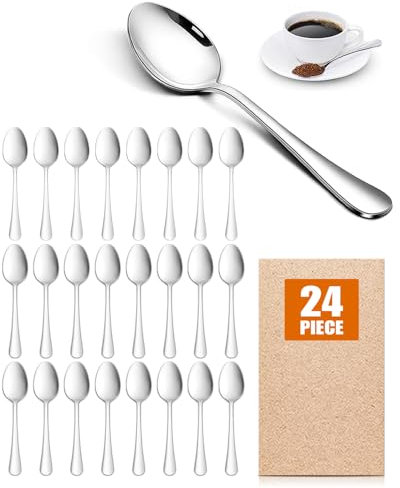 AckMond 24-Piece (13.5 cm, 5.3 inches) Fine Coffee Spoon, Teaspoons, Mirror Polishing Spoon Set (Silver