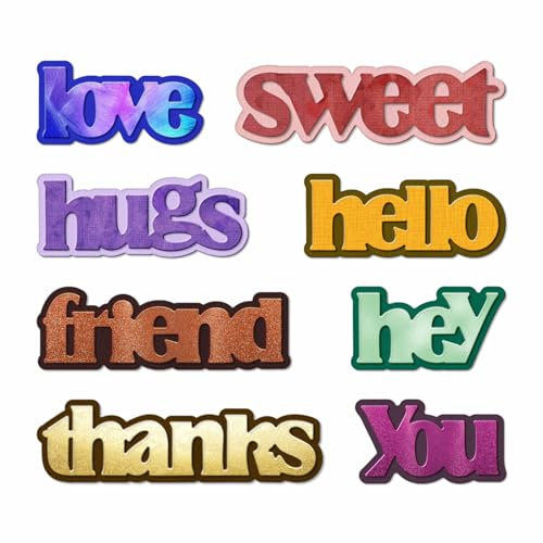XMZZMX Metall-Stanzformen mit Aufschrift Thank Love Hugs für Kartenherstellung, Papierpräge-Stanzschablonen-Set, Vorlagen, Aufbewahrungstaschen, Zubehör, Fotorahmen, Album, DIY, Scrapbooking,