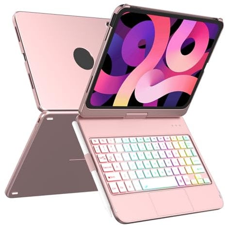 MMK Keyboard Case for iPad A16 11th Generation 2025 and 10th Generation 2022 (11/10.9 inch), Multi-touch Trackpad & 7 Color Backlight & 360°Flip Hard-shell, Compatible with iPad 11/10 Gen, Rose Gold