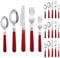 Royal Shang Youpin Thickened Plastic Handle Kitchen Stainless Steel Silverware Tableware Flatware Cutlery Set Steak Knife Fork Spoon Teaspoon (Red,20 pieces)