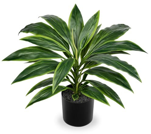 Oairse Artificial Plants Indoor with Pot, 18 Fake Potted Plants Medium Artificial Dracaena Plant in Black Pot Faux Tropical Plants for Bathroom Living Room Office Desk Shelf