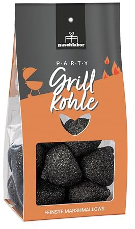 Grillkohle Marshmallow | Party Grill-Kohle | Mitbringsel zum Grillen | Geschenkverpackung mit Marshmallows | Lustige Marshmallows in Form von Grillkohle