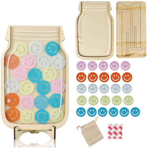 Reward Jar,Reward Jar With Stars,Reward Charts for Children Behaviour,Reward Jar With Stars Incentive Jar Good Behavior Jar Potty Train Tool Reward Board for Kids Home School Classroom (Smiling)