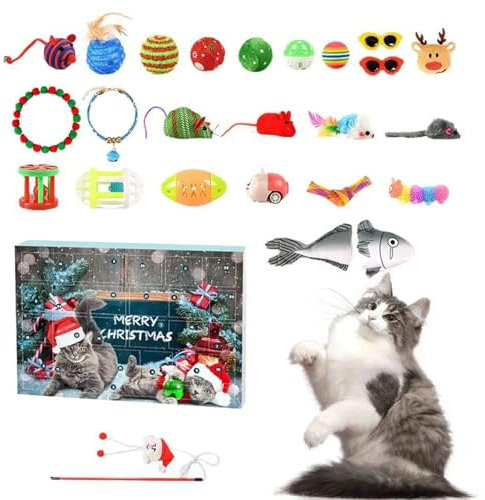 Weihnachts -Countdown -Kalender Weihnachtskalender 2024, 24 Tage Weihnachten Countdown -Kalender mit verschiedenen Katzenspielzeugen, Interactive Cat Advent Calender Toy für Katzenliebhaber Weihnacht