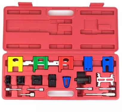 Verda Universal Zahnriemen wechseln Werkzeug 19-TLG Kette Werkzeug Nockenwellen Kurbelwelle Arretierwerkzeug Wechsel SN1267