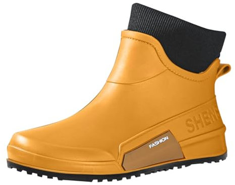 Stivali da pioggia da donna impermeabili – stivali di gomma con calda imbottitura alla caviglia, da uomo, con gambo corto, invernali, termici, antiscivolo, da giardino, leggeri, marrone, 37 EU
