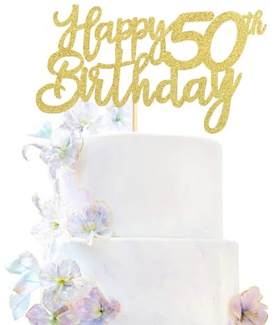Anemowind 3Pcs 50th Happy Cake Toppers 50 and Happy Cake Toppers for Happy 50th Birthday Cheers to 50 Party Decorations 50 Anniversary Birthday Cake Decorations Supplies(Gold)