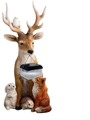 Solar Tree Deer Rabbit Hedgehog Grease Statue Ornament Decoration Unique Resin Garden Ornament With Solar Lights For Outdoor Decor