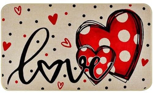 Nialnant Valentine's Day Doormat Outdoor，Love Heart Valentine Door Mat for Front Door, Non Slip Doormat Indoor Entryway Floor Rug for Outside Home Decor 17x29