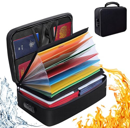 Fireproof Document Bag with Lock,Waterproof and Fireproof Document Storage,Multi-Layer Portable Filing Storage for Important File Passport Certificates Legal Documents
