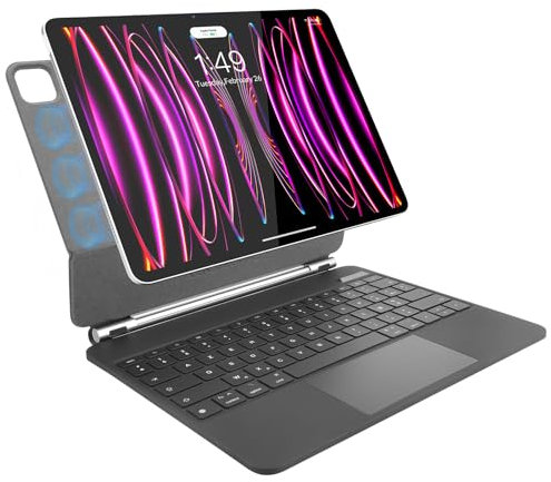 Rii Étui Clavier Magnétique pour iPad Air 11 (M3/M2, 2025/2024)/ Air 5 2022/ Pro 11 (4/3/2/1 Gen) Air 4 2020 Multi-Touch,Magic Keyboard AZERTY Clavier Bluetooth iPad sans Fil avec Coque, Noir