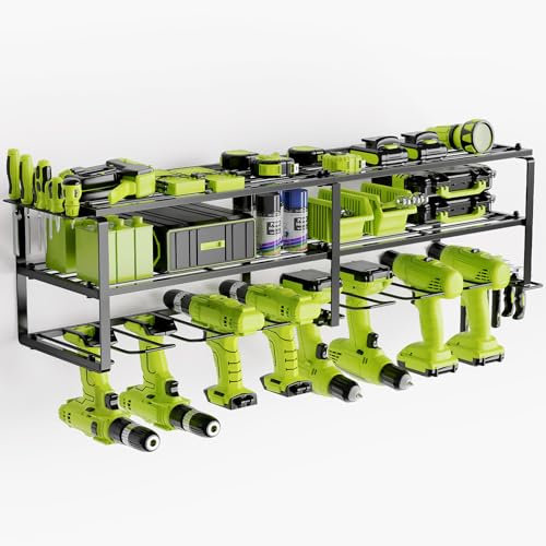 WELDUN Étagère à outils à 3 niveaux pour 8 outils électriques, support mural pour perceuse à percussion, porte-outils avec support de tournevis pour garage, atelier