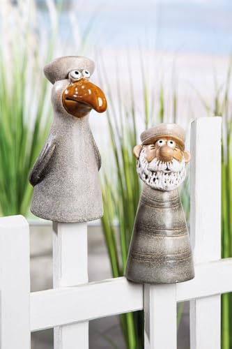 MF Maritime Zaunfiguren aus Keramik, 2er Set, Matrose und Möwe, 21 cm Höhe