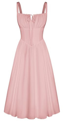 SCARLET DARKNESS Robe d'été pour femme avec bretelles spaghetti, style victorien, décontracté, robe corset trapèze, robe longue pour la plage, rose clair, L