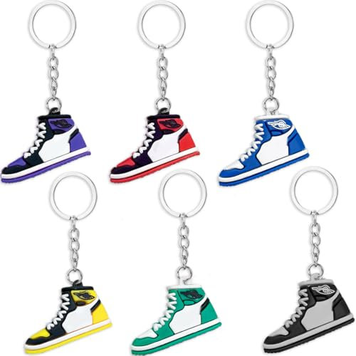 KUMSODE Porte-Clés Sneaker, 6 Pièces Porte Clés de Chaussures de Sport, Mini Porte Clés Chaussures de Basket-ball, Porte Clef Footballpour Hommes Femmes Enfants Cadeaux