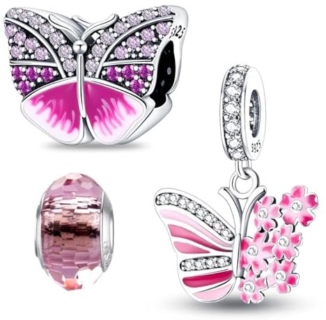 HappyStar Silber 925 Charms Anhänger für Armbänder, Combination Dangle Anhänger Bead Charms für Damen Kompatibel mit Pandora Europäischen Armbändern und Halskette （Mit Spacer Beads