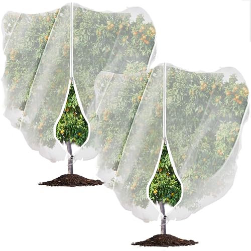 2 Pack 8ft x 8ft Fruit Tree Netting Cover with Zipper and Drawstring, Insect Bird Barrier Mesh, Garden Netting Barrier,Large Potted Fruit Protectors Cover for Blueberry Bushes