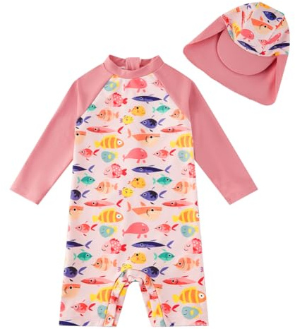 upandfast Baby Badeanzug mit Knöpfen UPF50+ Badebekleidung Für Baby Mädchen | Langärmlige one piece bademode, Soft quick dry material, Suitable for beach, pool, water park and summer outdoor