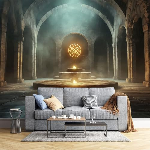 Fototapete 3d effekt Panorama - 200x140cm Gewölbte Türöffnung Tapete Seidenmaterial Wandbilder, Antike Steinkammer geeignet für die Wanddekoration von Wohnzimmer und Schlafzimmer