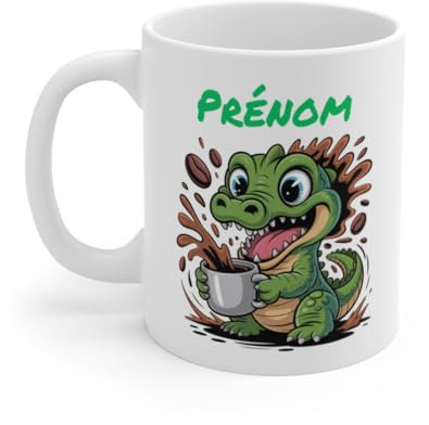 Teecustom Mug Hérisson Personnalisé – Tasse Café Mignonne et Énergique avec Prénom – Cadeau Original (Crocodile)