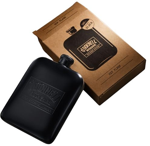 O’Donnell Edelstahl Flachmann 180ml mattem Schwarz mit Gravur - Extra Robuste Outdoor Drink Flasche für Moonshine & Schnaps (Kompakt, langlebig, ideal für unterwegs) - Whiskey Glas Togo