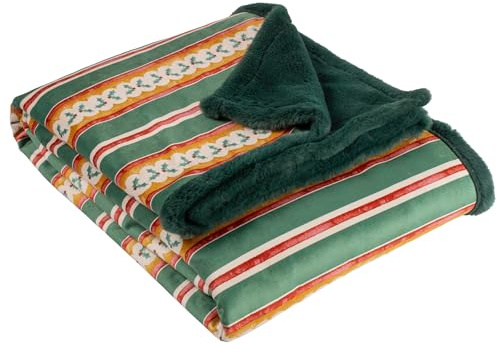 furn. All Wrapped Up Throw – Striped Festive Present Faux Fur Velvet Blanket (Emerald/Red - 130x180cm)