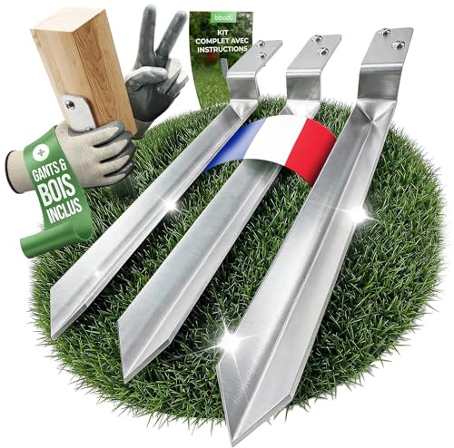 BIBODU® Lot de 4 Supports pour Ancrage Balancoire | 50 cm en Acier Galvanisé à Chaud | Support Poteau a Enfoncer | avec Vis, Gants, Cale en Bois et eBook