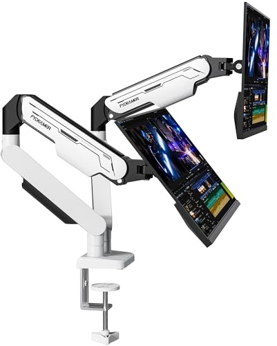 Fydeamer Dual Monitor Halterung, Höhenverstellbare Monitor Arm mit Gasdruckfeder, Bildschirmhalterung für 17-32 Zoll bis 9 kg,Schwenkbar, Neigbar, Dreht VESA 75/100 mm, Weiß