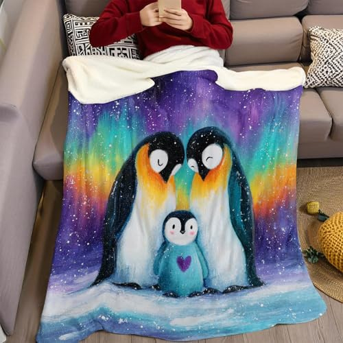 Aquarellstil Kuscheldecke Cartoon-Pinguin Flauschig Decke 220 x 240 cm Druck Fleecedecke Wohndecke Warm Weich Flanell Sofaüberwurf Tagesdecke Couchdecke Sofadecke