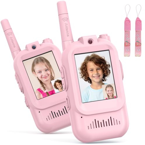 Video Walkie Talkie Kinder, 2er Set Walky Talky Aufladbar mit Display, 2-Way Radio Funkgeräte Große Reichweite, Weihnachten Geburtstag Geschenke Spielzeug für Jungen und Mädchen von 3-12 Jahren-Rosa