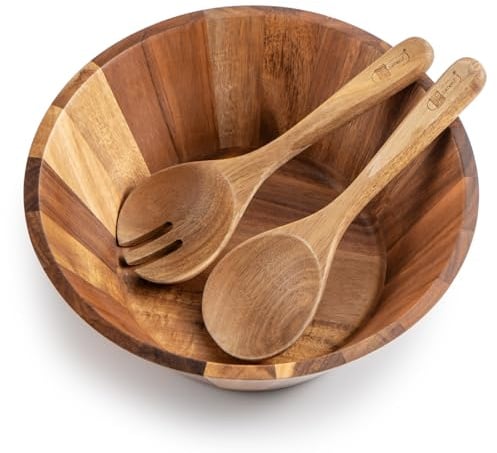 JF JAMES.F Salatschüssel Holz Set 3-teilig, inkl Salatbesteck,Obstschale, Geschirr,Obstkorb, Holzschale, Bowl Deko Schalen aus Akazienholz vielseitige Servierschale Große Salatschüssel Set