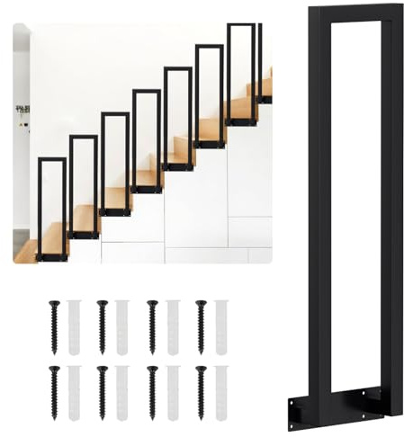 ISOISL Treppengeländer Innen 95 cm, U-förmig Treppengeländer, Metall Geländer Schwarz aus Stahl, Seitlich Montierbar, Stabiler Schutz für Treppen und Korridore, Seitenmontage