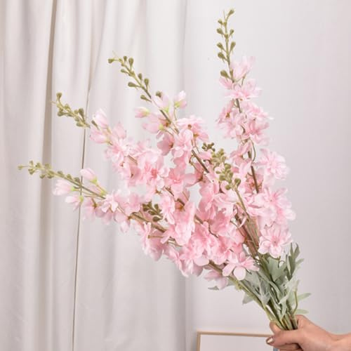 Tikwisdom 86 cm 4 pcs Fake Flowers Delphinium Artificial Flowers Silk Flowers Larkspur Artificial Flowers Long Stem Flowers for Tall Vase Home Wedding Party Decor (Pink)
