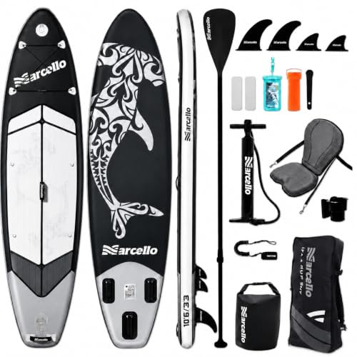 Marcello Paddle Board mit Sitz, Ultra-Wide 10.6' x 33 x 6/ 11' x 35 x 6 aufblasbares Stand Up Paddling Board mit Sup Zubehör, Paddle, Cup Holder, für Yoga, Angeln, Surfen