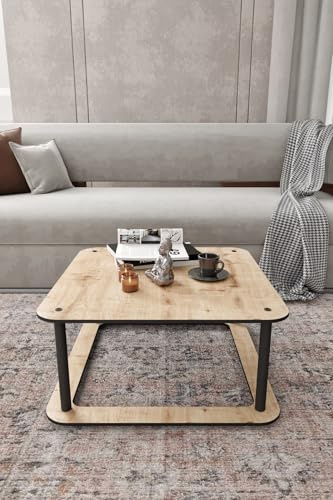Hanah Home Modern Coffee Table, Oak Color, 70 x 38 x 70 cm | 100% MDF with Compressed Kraft Legs | Stylish Industrial Design for Living Room & Office