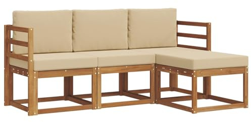 vidaXL Outdoor-Sofagarnitur mit Kissen 4 pcs Natur und Beige, Gartenlounge, modernes Outdoor-Sofa-Set, langlebige Terrassen-Sitzgarnitur, komfortable Sitzgelegenheiten für die Terrasse