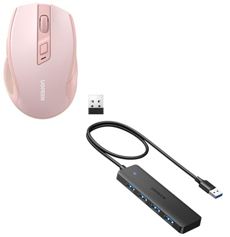 UGREEN Pink Wireless Mouse USB HUB with 60CM Cable