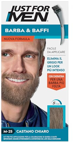 Just For Men Bart & Schnurrbart, Farbe für Herren mit Keratin, für einen dichteren Bart, Färbung ohne Ammoniak, entfernt graues Haar, mit Applikatorkamm, Farbe Hellbraun, M25