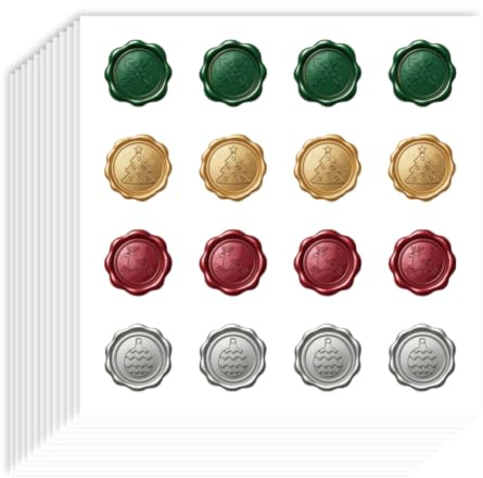 AHANDMAKER 192Pcs Colorful Christmas Wax Seal Stickers, Self-Adhesive Xmas Invitation Envelope Seal Stickers Waterproof Vinyl Decals for Greeting Card Scrapbook Party Favors Holiday Decorations