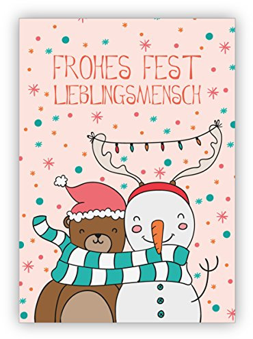 Kartenkaufrausch 1 Freundschafts Weihnachtskarte mit Umschlag, Grußkarte zu Weihnachten mit Bär und Schneemann: Frohes Fest Lieblingsmensch • als schöner Weihnachtsgruß zu Neujahr für Freunde