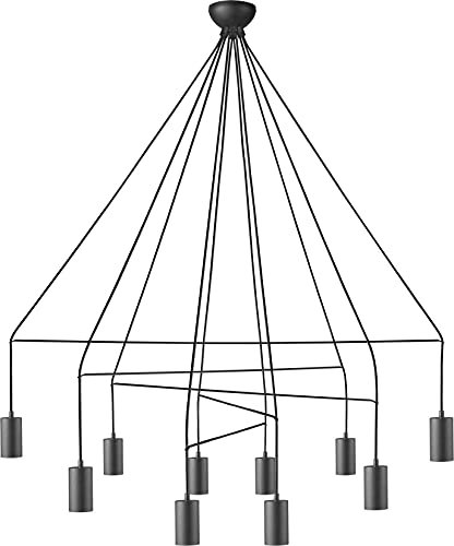 Licht-Erlebnisse XL Pendelleuchte Vintage schwarz 10-flammig GU10 Loftlampe Lampe Zylinder Form Hängelampe Wohnzimmer groß Innenlampe Beleuchtung innen