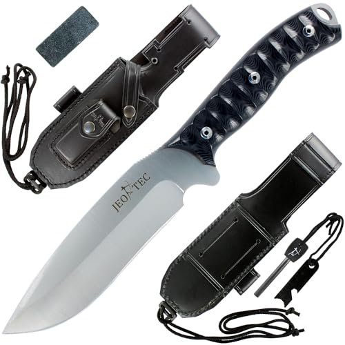 JEO-TEC Nº9: Couteau de Camping Outdoor Survie Bushcraft Multifonctionnel, Lame inox MOVA-58, Étui de transport position multiple, Fabriqué en Espagne