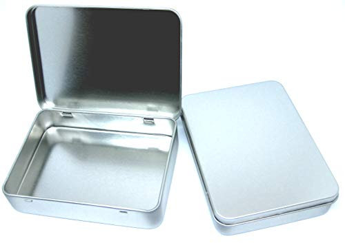 Blechdose 102x75x20mm mit Scharnierdeckel (1 Stück) Weißblech Silber Blechbox Metalldose für Modellbau Angelbedarf Nähzeug usw.