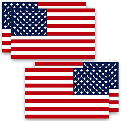 Anley 5 X 3 American US Flag Decal 4Pcs (2 Forward & 2 Reversed) - Patriotic Stars Reflective Stripe USA Flag Car Stickers - Support US Military - 4 Pack Set