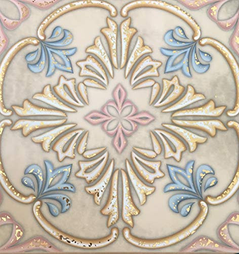 Traditional Gold foil Tile transfers Stickers Peel and Stick-Room Wall Art Decor self Adhesive Vinyl Decals-Kitchen Bathroom backsplash-Vintage Victorian Moroccan Mosaic (Gold 6) Pack of 10