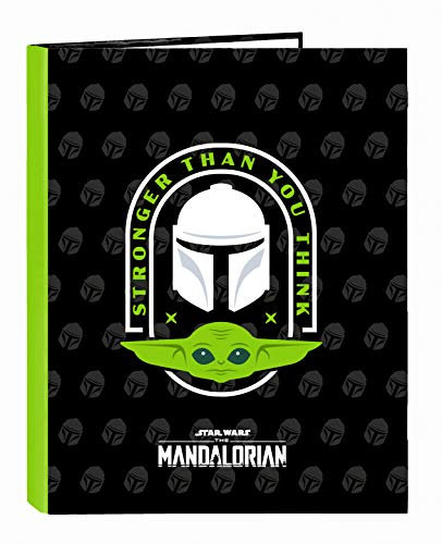 Safta The Mandalorian 512041067 Ordner mit 4 Ringen, Schwarz/Neongrün, 220 x 30 x 120 mm