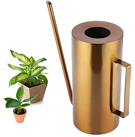Regadera de acero Inoxidable, Vintage de Metal, regadera para Interior, Exterior, 1,5 l, pequeña regadera de jardín con Pico Largo y Mango para casa, Balcones, oficinas, bonsáis, Oro