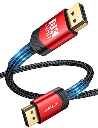 JSAUX DisplayPort Kabel 1.4 3m, 32.4 Gbps High Speed DP 1.4 8K@60Hz HDR, 4K@144Hz/120Hz, 2K@240Hz 165Hz 144Hz DSC 1.2, 3D Kompatibel mit FreeSync und G-Sync Gaming Monitor Grafikkarte Laptop TV -Rot